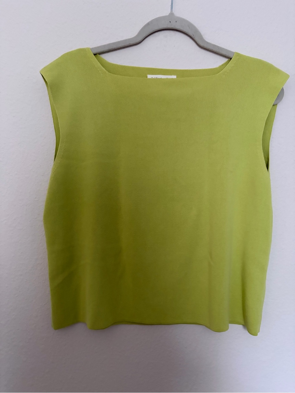 Vintage Coldwater Creek Lime Green Sleeveless Boatneck Shell Top Silk and Cotton